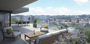 Visualisierung Aussicht Terrassenwohnung Margarethenstrasse 87 in Binningen